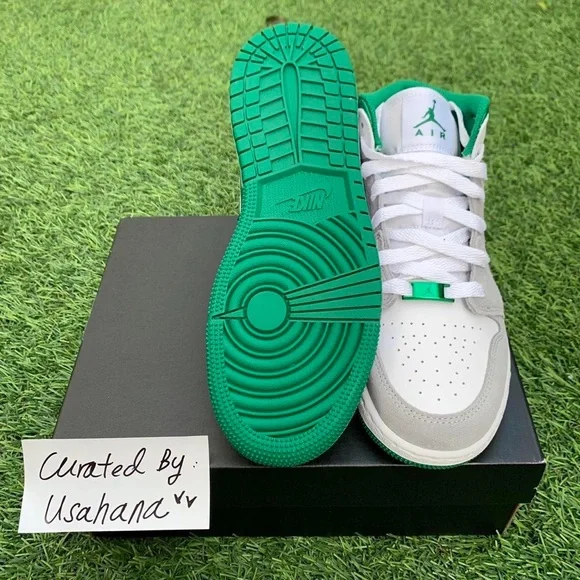 Nike Air Jordan 1 mid GS white pine green shoes - Picture 2 of 4